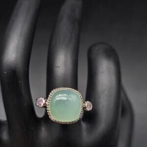 Sterling Silver Green Chalcedony Ring Pink Accents Size 8